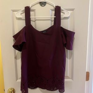 Purple eyelet off shoulder tank